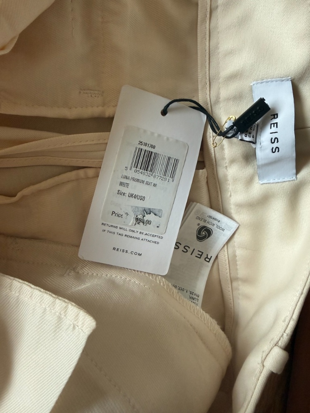 NWT REISS Stretch-Wool Luna Flair Trousers - Ecru 0 - Picture 8 of 16